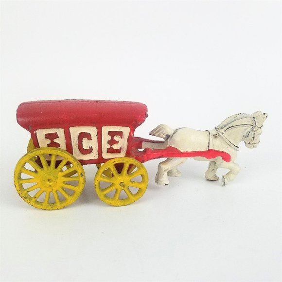 Other - Vintage Cast Iron Horse Drawn Ice Buggy Wagon